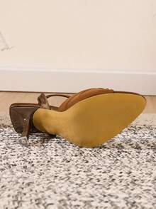 Women's Lycra Material Button Decor Thin High Heel Sandals, Coffee Color Rear Strap Heels, New Models 2025 - Coffee Brown - View 6