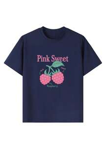 200g Pure Cotton T-Shirt 2025 Summer Ladies New Short Sleeve Pure Cotton Holiday Pattern Short Sleeve Round Neck Couple Wear Small Shirt Tops - 深藍 - 查看 2