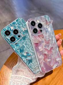 2 pièces Étuis de téléphone ultra transparents et délicats avec papillons roses et bleus peints, résistants aux chocs, convenant aux 14, 14 Pro, 14 Pro Max, 13, 13 Pro, 13 Pro Max, 11, 11 Pro Max, 12, 12 Pro, 12 Pro Max, XR, 7/8, XS, 15, 15 Pro