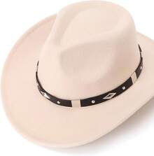 Sombrero de vaquero de fieltro clásico con ala ancha para uso al aire libre - 1 paquete Estilo 4: Beige - View 9