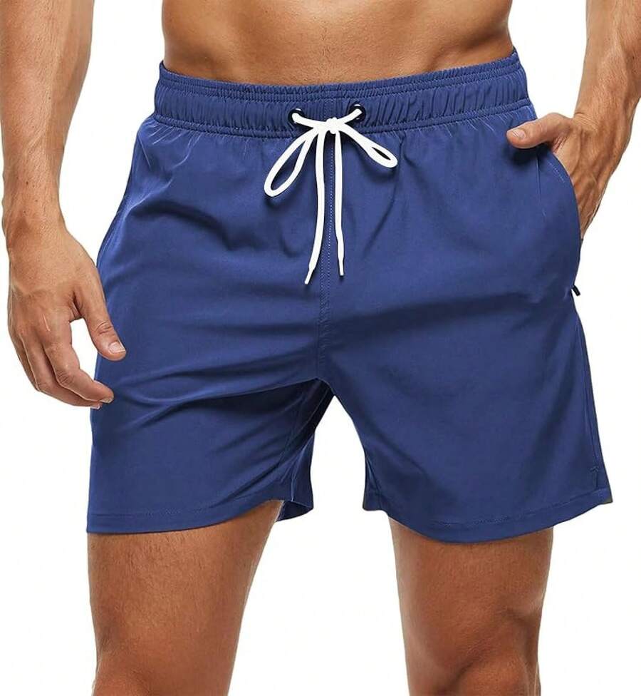 Shorts de baño para hombres de secado rápido con bolsillos con cremallera y forro de malla - Marina 02 - Ver 1