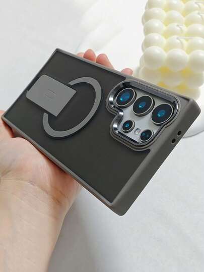 带支架的豪华磁性无线充电盒，哑光饰面，兼容三星 S23/S24/S25 Ultra Plus、16/17/17 Pro/17 Pro Max/17 Air，减震软保险杠金属相机保护套