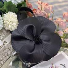Women's Floral Clutch Purse PU Leather Flower Evening Bags Party Prom Handbag Wedding Crossbody Bucket Purse - 黑色 - 查看 2