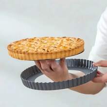 1/2 Pieces Non-Stick Pie Pan, Tartlet Pan With Removable Bottom, 9-Inch Cake Mold Pizza Cake Dessert Baking Mold, Easy Release Circular Chrysanthemum Pie Pan, Reusable Carbon Steel Mille-Feuille Pan, Oven Baking Durable Kitchen Tool