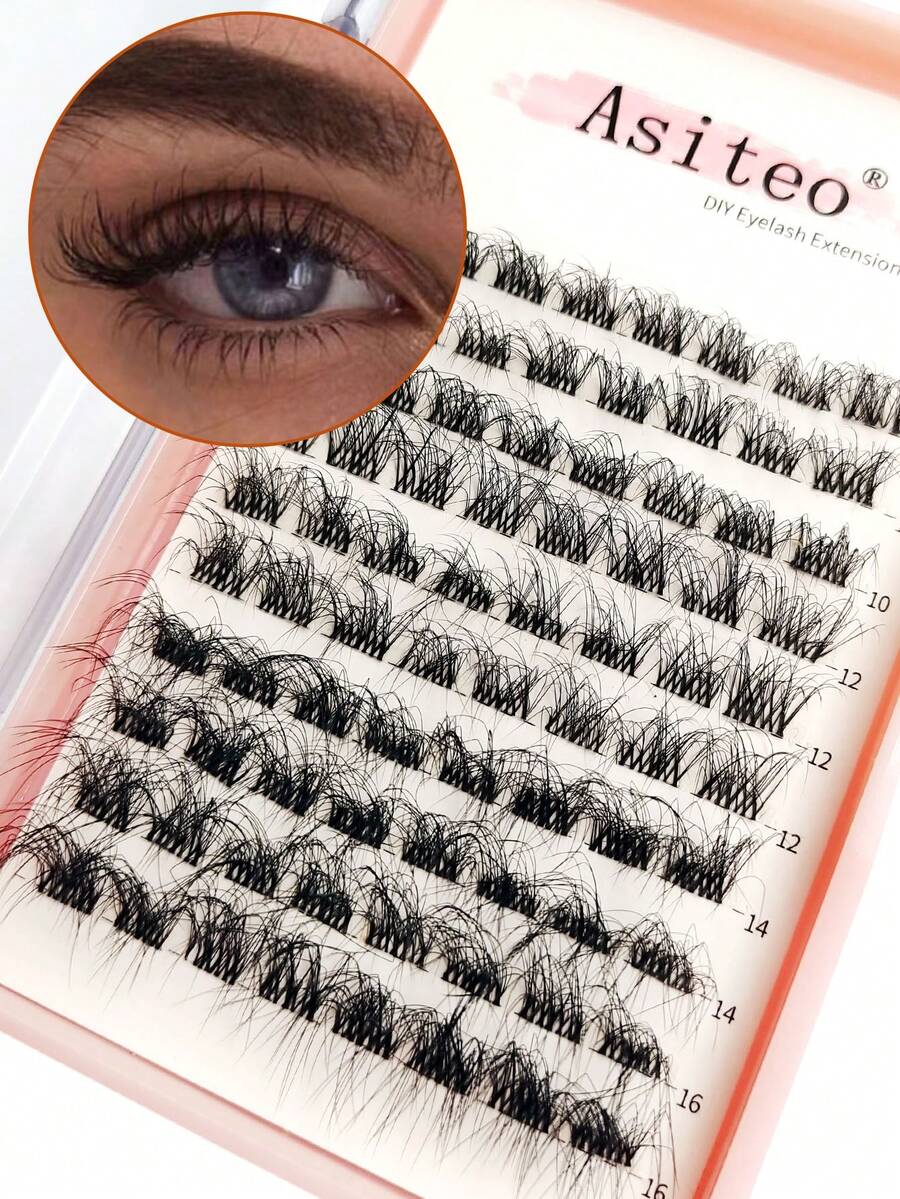 Asiteo Bộ 80 sợi mi giả tự nhiên, nối mi, mi giả, bộ mi, cụm mi, lông mi riêng lẻ, lông mi, lông mi giả