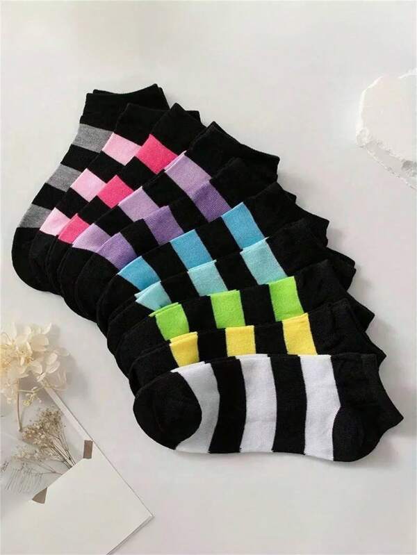 1/5/10/20/30 pares de calcetines de tobillo coloridos y a rayas, adecuados para todas las estaciones