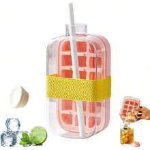 1 Bottiglia con cubetti di ghiaccio, 2 in 1 Bottiglia d'acqua con vassoio per cubetti di ghiaccio e coperchio senza contatto, vassoio per bastoncini di ghiaccio, facile rimozione del ghiaccio per freezer, a tenuta stagna, per caffè e succhi