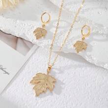 Juego de joyas para mujer (Collar + Aretes), con forma de hoja de metal