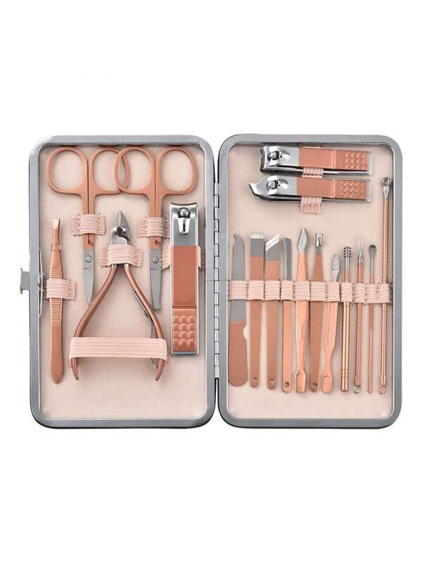 18pcs Rose Golden Stainless Steel Nail Clipper Set Tool Set With Case Manicure Art Tool