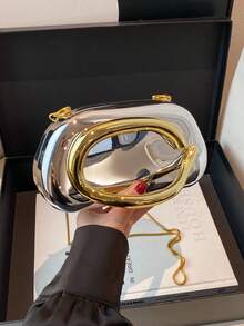 1 chiếc túi xách tay tối giản, thanh lịch kiểu retro, túi đeo vai chéo có dây xích, thích hợp cho tiệc tùng, ví nhỏ gọn tinh tế. - Bạc - Xem 3