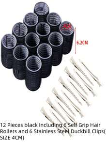 12/18/24 Stücke Lockenstab Haarwickler Set mit 12 selbsthaftenden Haarwicklern und 12 Edelstahlclips, geeignet für langes, mittellanges, kurzes, dickes und feines Haar, Pony und Volumen Locken, Haarstyling Set, Haarpflegewerkzeug, Schönheitsaccessoire Geschenk für Frauen
