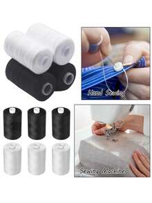 2/4 件 500 米缝纫线涤纶线套装黑白双色涤纶缝纫线强力适用于手动缝纫机 - 彩色 - 查看 6