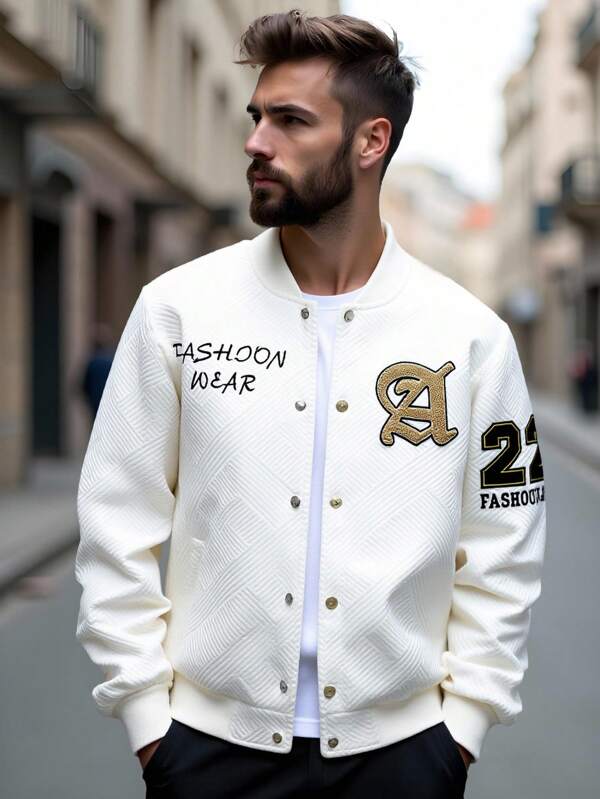 Baseballjacke-Design, amerikanische Buchstaben bestickte Streetwear Lässig Bomberjacke für Paar, geeignet für Herbst/Winter, Frühling/Herbst
