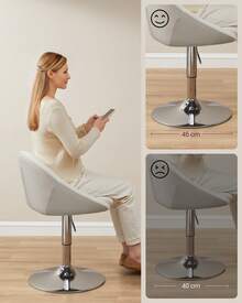 Chaise Réglable, Chaise de Coiffeuse, Fauteuil de Bureau Pivotant, Tabouret de Bar avec Dossier et Socle, en Acier, pour Bar, Bureau, Coiffeuse, Salle à Manger, Blanc Crème - Blanc Crème - Voir 4