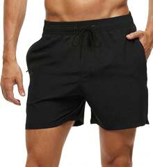 Pantalones cortos de natación para hombres de secado rápido con bolsillos con cremallera y forro de malla - Celeste - Ver 7