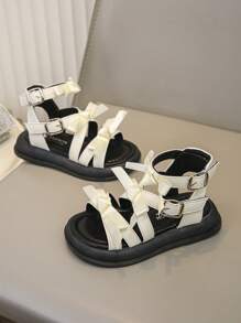 Girls' Color Blocking Butterfly Decor Flat Roman Sandals, Soft & Comfortable Outdoor Wear