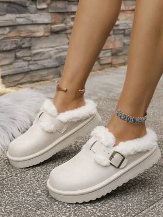 2025 Winter Thermal Lined Warm White Snow Boots For Women, Fashion Versatile Slippers, New Design