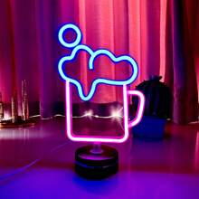 1 pieza Letrero de neón decorativo de pared para bar, luz LED con pilas o alimentación USB con diseño de jarra de cerveza, copa de cóctel, jarra de cerveza, letrero de neón de bar para habitación, dormitorio, decoración de bar