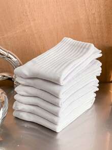 6双米色女士/男士中筒袜，透气学院风长筒袜，秋冬韩版 - 白色 - 查看 2