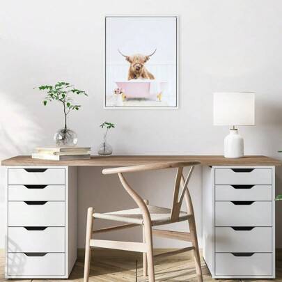 1pc Gift Animals Highland Cow In Cottage Rose Bath Canvas Wall Arts Posters Print By Design Optional Frame