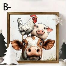 1 Piece Country Style Wooden Frame Tag - Stacked Cow Pig Chicken Farm Animal Painting, Handmade Wood Wall Art & Desktop Decoration, Suitable For Birthday, Home Office, No Electricity Required, Pastoral Wall Decoration|Fun Animal Art|Cow Pattern Decoration - Wood Panel Painting - View 3