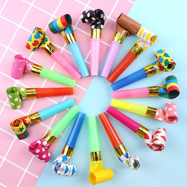 20pcs Random Color Creative Party Prop Blow Dragon Whistle, Birthday Party Noisemakers,Cheer Trumpet