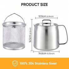 Nalupatio 304 Stainless Steel Oil Container, Cooking Oil Filter Pot With Mesh Strainer, Grease Container With Lid For Kitchen, Dishwasher Safe