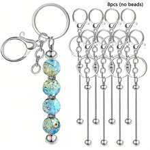 4/8/12/20pcs(No Beads) Beaded Key Chain Kits, Metal Blank Beaded Key Chain DIY Accessories, For Pendant, Jewelry Making, Gift