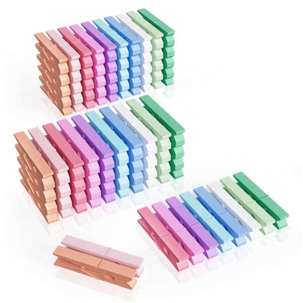 100pcs/Pack Colorful Wooden Clothespins, 2.9 Inch Crafts Clips, Soft Color Household Clothespin For Hanging Pictures, 10 Colors Assorted