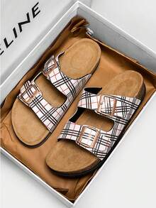 Couple's Luxury Soft Cork Mule Slippers, Retro Buckle Casual Beach Sandals For Men & Women - White - View 4