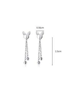 1 Pair S925 Sterling Silver Minimalist Sweet Butterfly Tassel Stud Earrings, Unique Design Gift, Versatile For Everyday Wear