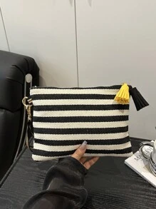 Women's Fashion Casual Versatile Striped Zipper Clutch Bag