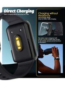 Custodia per orologio + pellicola protettiva per schermo compatibile con Samsung Galaxy Fit 3 da uomo e donna, custodia in PC rigido antiurto e antischeggiatura, compatibile con pellicola protettiva in vetro temperato HD, protezione posteriore per il polso dai danni