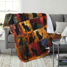 Couverture polaire vintage imprimée d'un chat noir, en mélange de polyester tricoté. Confortable pour toutes les saisons, convient pour le canapé, le lit, la voiture, le bureau, le camping, les voyages. Couverture douce et chaude, un cadeau idéal.