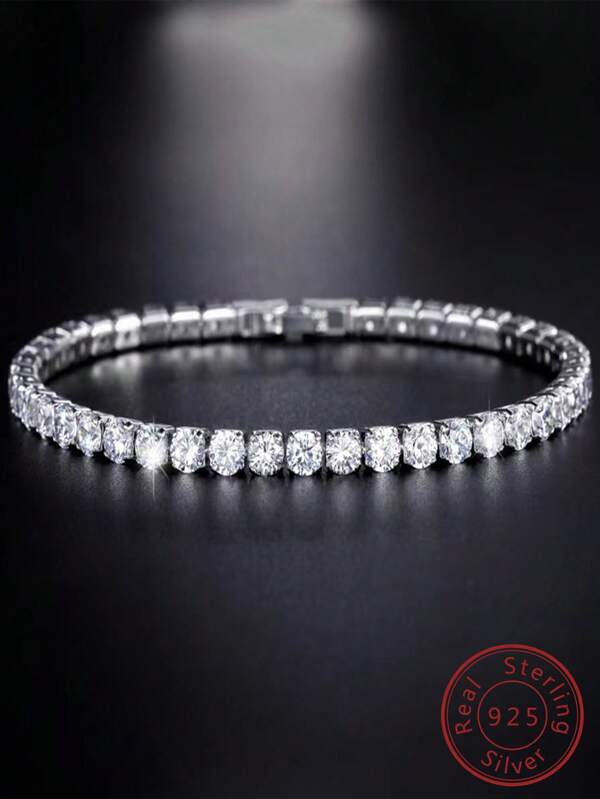 Pulseira de Tênis de Zircônia Cúbica de Prata Esterlina S925 Versátil e Cheia de Brilho para Casais de Luxo