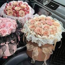 1 Roll/1M 12cm Densely Pleated Beaded Tulle Lace Ribbon, Crafts Packaging Satin Ribbon, Sparkly Pearl Ruffle Organza Ribbon For Flower Bouquet, Floral Shop Packaging Materials, Pearl Ruffle Organza Edging For Flower Bouquet DIY