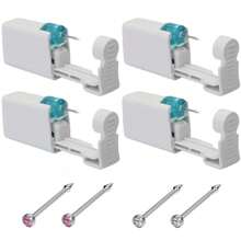 4 pezzi di Set monouso per piercing al naso con gemme incorporate - Operazione semplice e pratica per kit piercing al naso