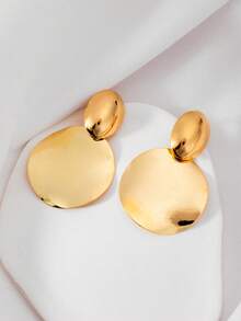 1 对圆盘锤纹吊坠耳环，优雅的圆盘形吊坠耳环，锌合金休闲/约会珠宝，适合作为情人节送给她的礼物 - 耳環 - 查看 3