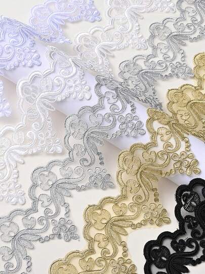 New Multicolor Lace Embroidery Bone Lace Tulle Fabric With Handmade Beaded Sequin Decor For Garments, Bridal Dresses, Accessory Supplies Material, Length: 91.4cm, Width: 12.5cm