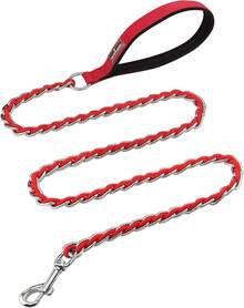 Dog Leash Chew Proof, Chain Leash Anti Chew Dog Leash For Large Dogs Heavy Duty, Indestructible Metal Leash Anti Bite Chain Link With Woven Cord Soft Padded Handle (Orange, 5FT) - 紅色 - 查看 1