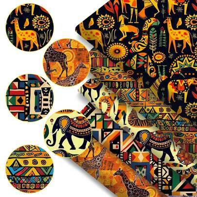 Pachet de țesături cu tematică africană Kente - 5 bucăți, culori asortate, pătrate pre-tăiate din poliester pentru matlasare, pentru meșteșuguri DIY, împachetare cadouri, confecționare de pilote, cusut, matlasare, meșteșuguri, cusut manual, țesături pentru păpuși DIY
