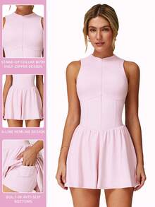 MFVIM 2025 Tennis Skort With Built-In Bra - A-Line Fit For Gym & Beach - Pink - View 3