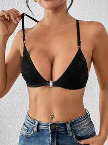 LianShengFa Sutien fără armătură cu închidere frontală 1 buc, lenjerie din dantelă respirabilă cu bretele reglabile, fără căptușeală, moale și confortabil, purtare zilnică pentru femei