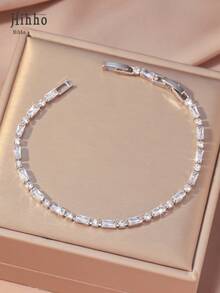 Hihho 1 件女士金手链，镶嵌耀眼方晶锆石的经典网球手链，配有延长链，长度可调，适合日常佩戴的珠宝，圣诞珠宝