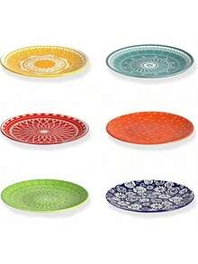 Mismatched Colorful Dinnerware Set Of 6 - Fun Decorative Cute Boho Kitchen Dishes - Zero Lead & Cadmium - 10.5 Inch Diametersummer - 6 Inch - View 1