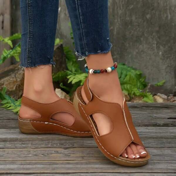 Women's 2025 Summer Slip-On Chunky Wedge Sandals - Open-Toe Casual Beach Shoes With Faux Cover Upper & EVA/PVC Sole, Hand Washable White Versatile Footwear For Casual Attire, Ladies Shoes And Sandals, Crisscross Strap Design, Synthetic Material, Vacation Essentials, Durable Construction, Fashion Women