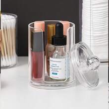 1 Transparent Cleaning Swab Storage Jar With A Lid, Cleaning Swab Box Makeup Pad Dispenser, Cleaning Swab Storage Jar, Cleaning Swab, Dental Floss Pick, Bathroom Tiling Accessories Storage Container Back To School