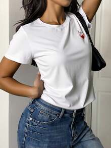 Clothers Playera Estampada Cuello Redondo Manga Corta para Mujer   Fuego    Casual  Sexy    Las mezclas de algodón    Cintura Ajustada    Playera estampada de mujer  Noche de fiesta  regreso a casa  Despedida de soltera  Concierto de música country  Escenario y concierto  viaje  Calle    todo el año - Blanco - Ver 2