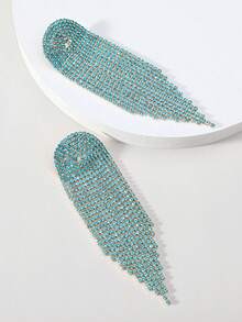 Pendientes largos con diamante de imitación con fleco - Dorado - Ver 10