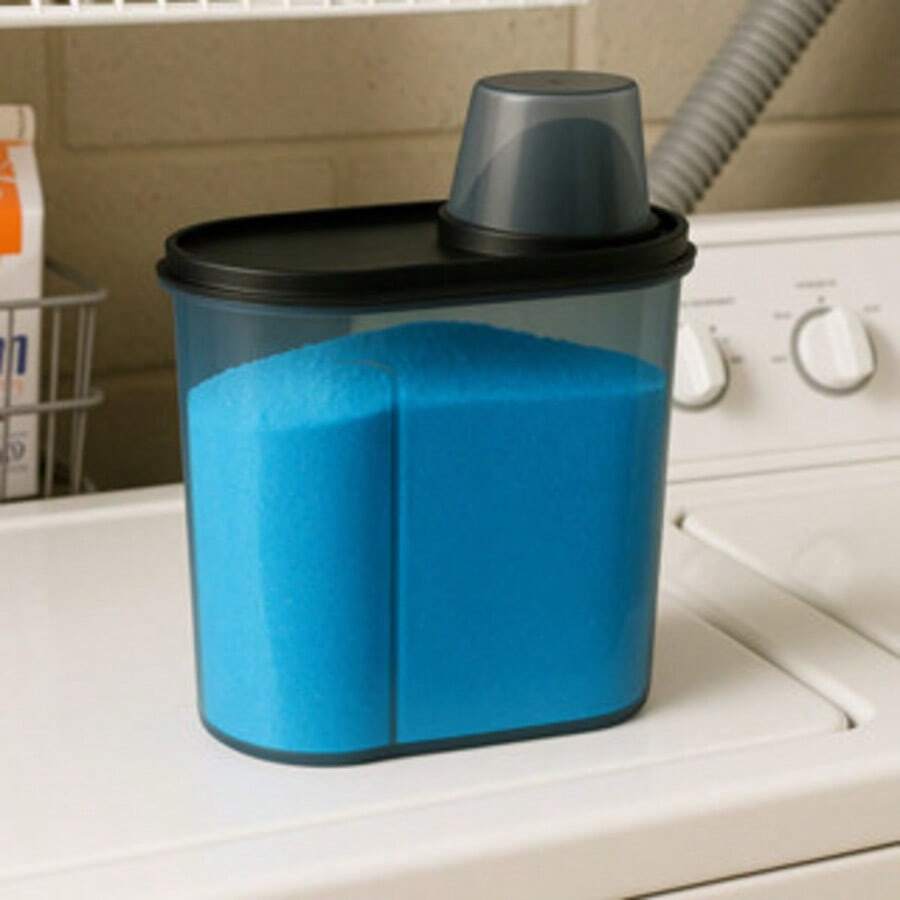 1.7L Powder Soap Dispenser With Measuring Lid And Secure Closure For Laundry And Organization - 透明 黑色蓋子 - 查看 1